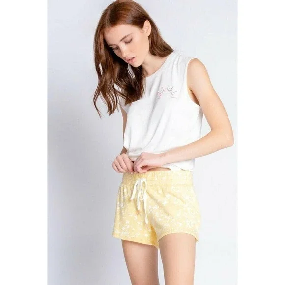 NEW PJ SALVAGE "Flick of a Brush" Shorts M Lounge Play Beach Sunshine Yellow